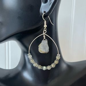 Silver & labradorite beaded hoop earrings